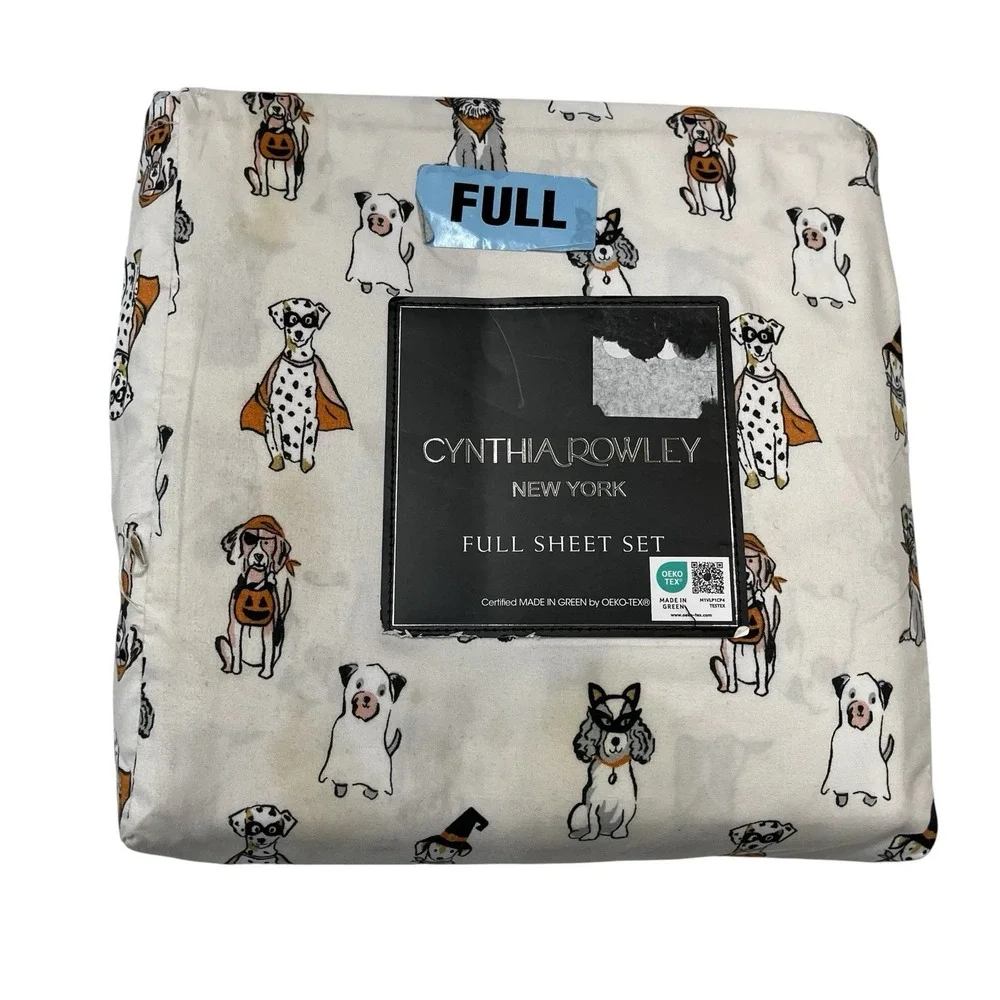 Cynthia Rowley Full Sheet Set Halloween Dogs Puppy Trick Or Treet Print 4 PC
